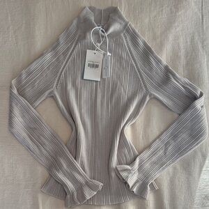 Petite Studio NYC NWT Layla Merino Wool Cloud Grey Ribbed Turtleneck Sweater